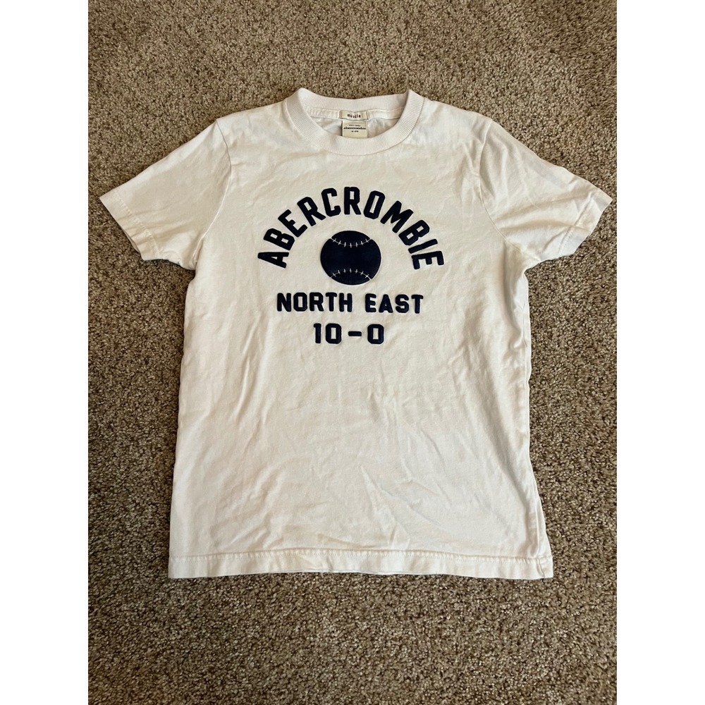 Abercrombie Boys T-Shirt Size M White North East 10-0 Baseball Muscle Tee Puff